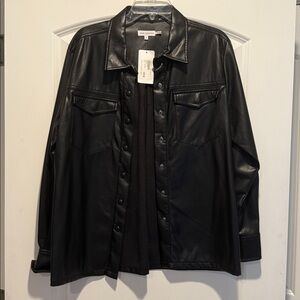 Good American Black Faux Leather Shirt